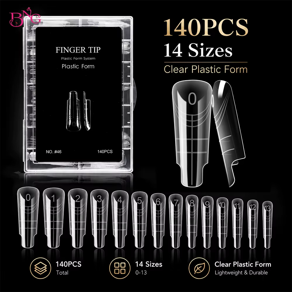 BNG 140 pièces/boîte formes d'ongles carrées pour Gel UV moule d'extension de construction rapide en plastique double