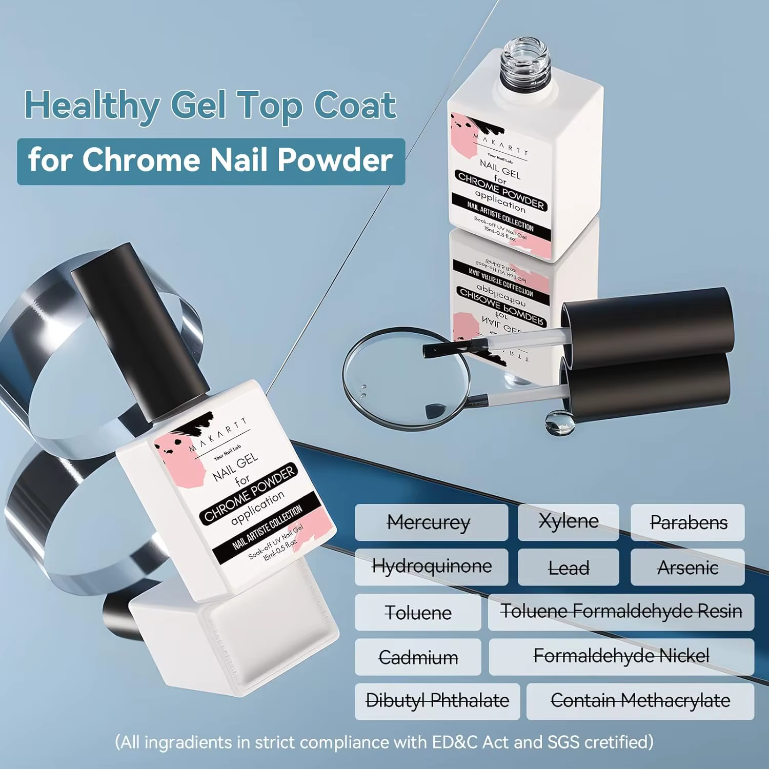 Top Coat Gel pour Poudre Chrome : Effet Miroir Brillant