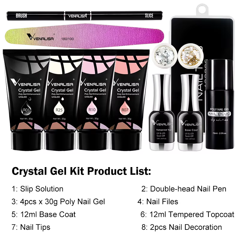 30g VENALISA Gel acrylique VIP Kit clair Camouflage couleur cristal Poly Gel pour ongles construction rapide UV LED Gel tranche brosse forme d'ongle