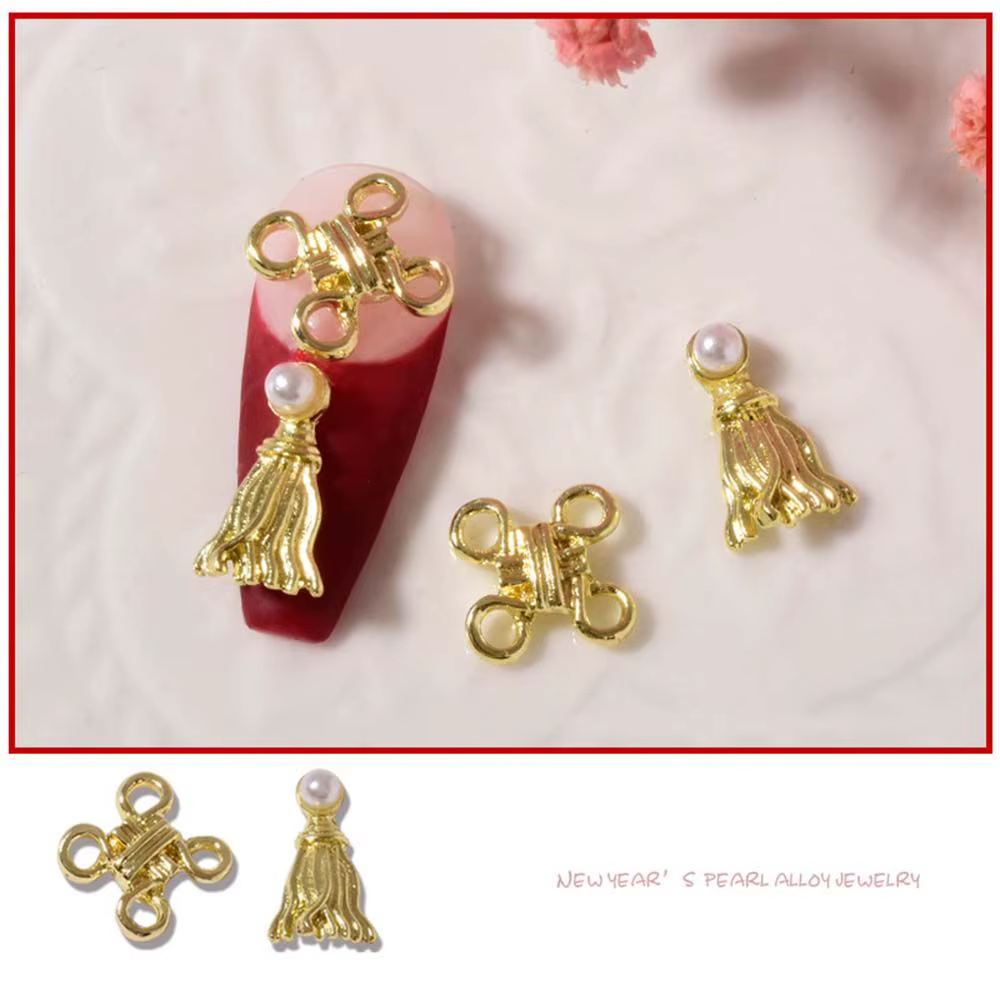 Outil de manucure rouge, nœud chinois, Fortune de bon augure, bijoux en alliage pour Nail Art, décoration d'ongles à faire soi-même, nouvel an, ornements de perles