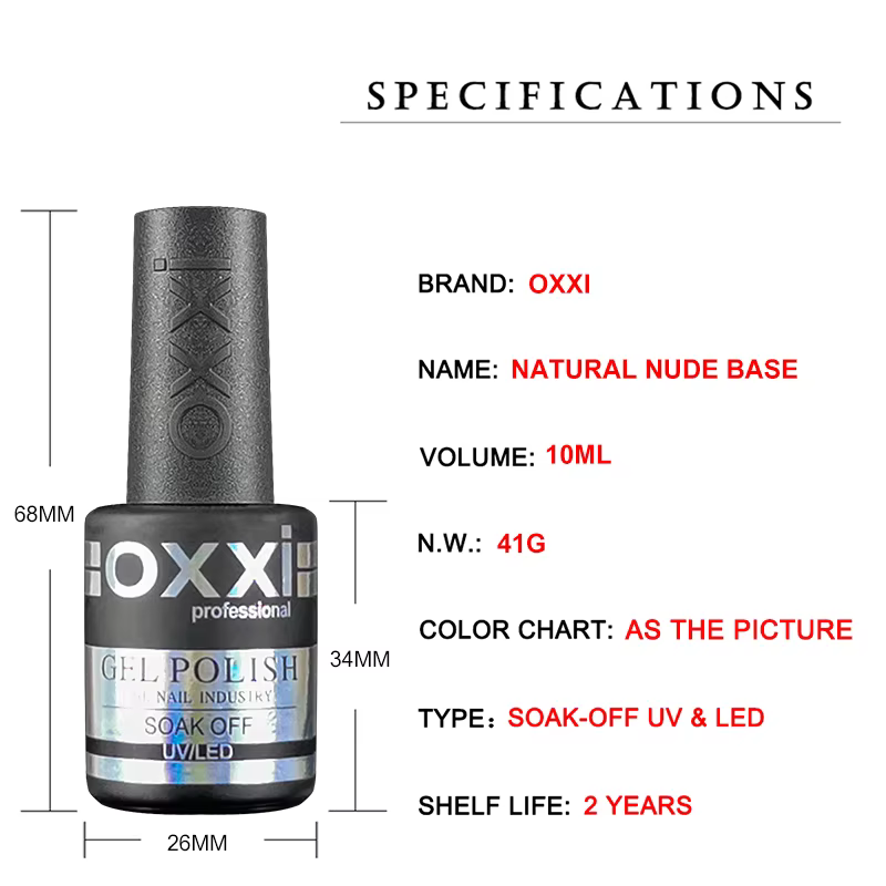 OXXI 10ml Base Naturelle pour Vernis Gel Semi-Permanent Nude Caoutchouc Gellac Ongles Art Couleur Gelée UV