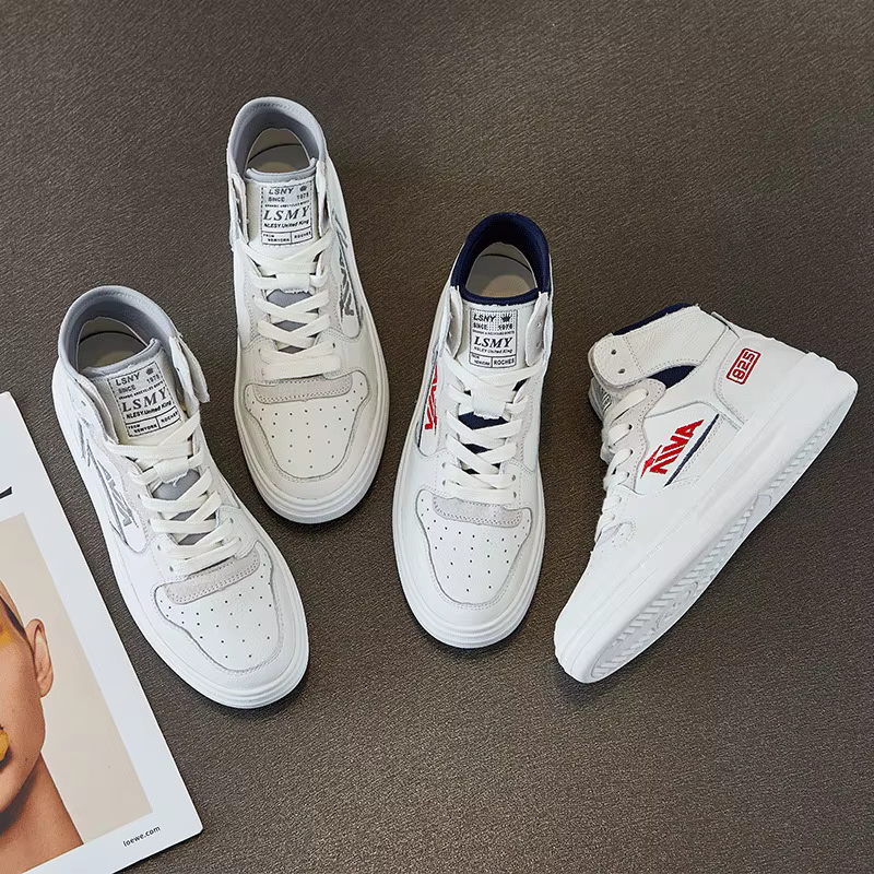 Chaussures montantes blanches en cuir, version coréenne de la marée rouge net, automne et hiver 2020