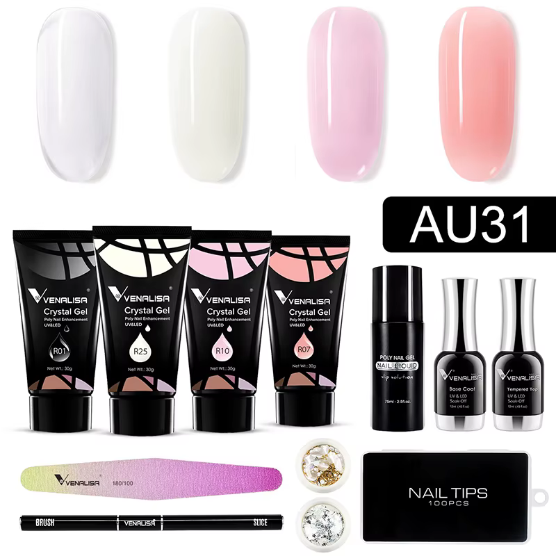 VENALISA Poly LED UV Gel Kit nouveau professionnel Nail Art UV LED 30g manucure ongles limes transparentes pointes d'ongles Gel en cristal