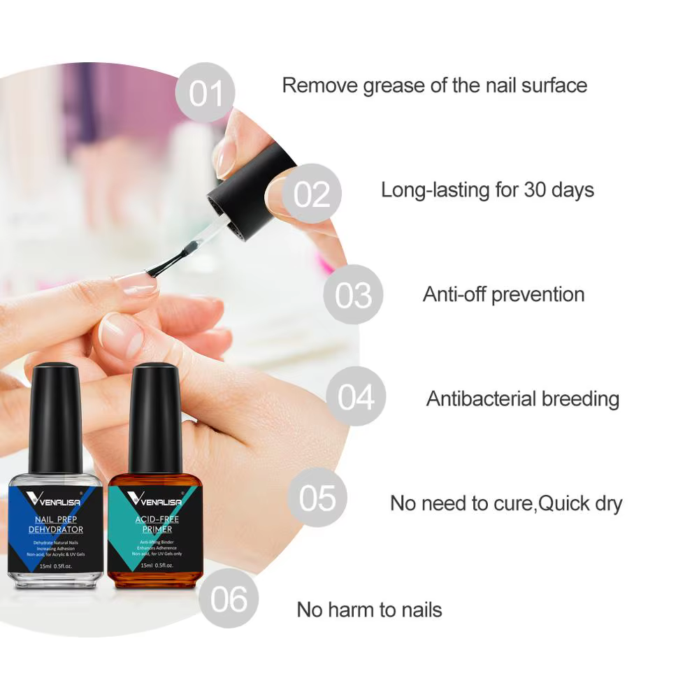 VENALISA Bonder déshydrateur de préparation des ongles et apprêt sans ACID acrylique UV Gel Base couche