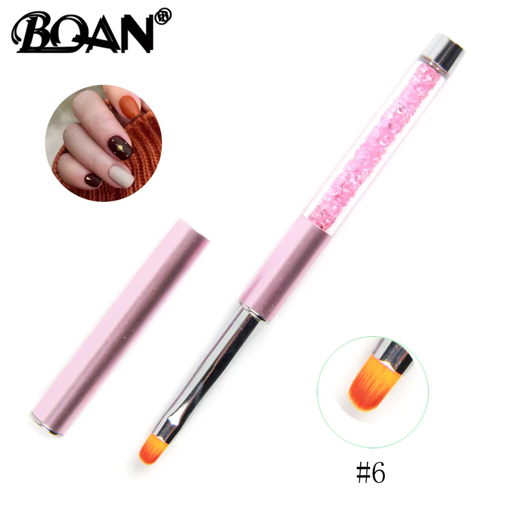 BQAN Pinceau à gel pour nail art avec manche en cristal rose 5/7/9/11/15 mm