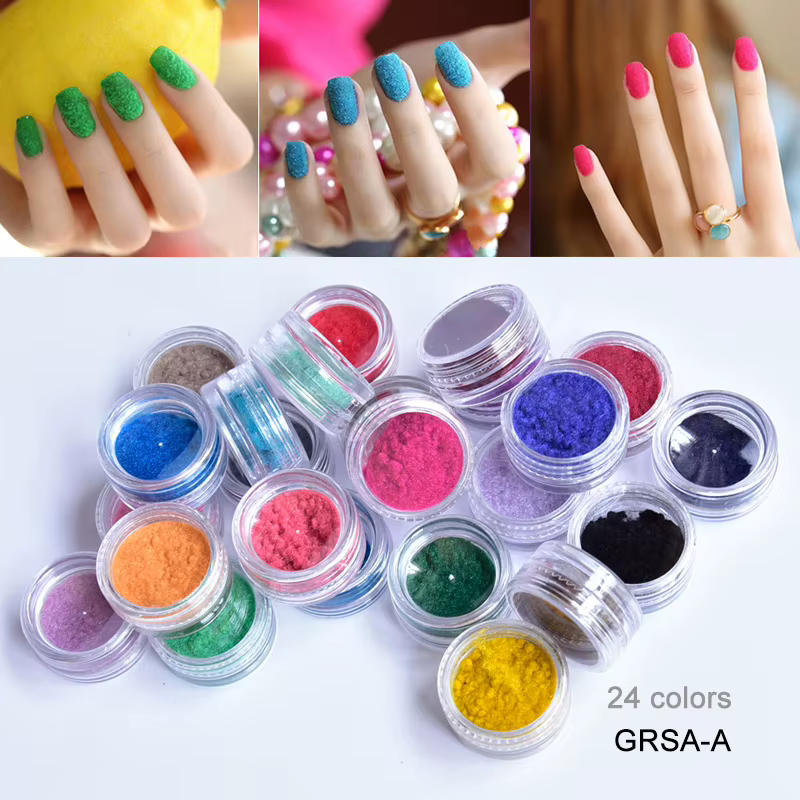 24 couleurs/ensemble flou flocage velours ongles paillettes poudre Pigment