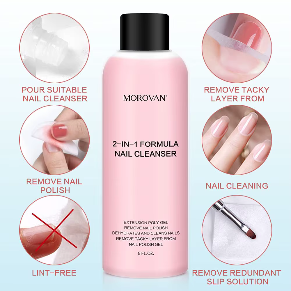Nettoyant pour ongles 2 en 1 de 8oz (Solution antidérapante en Gel pour extensions d'ongles Poly +