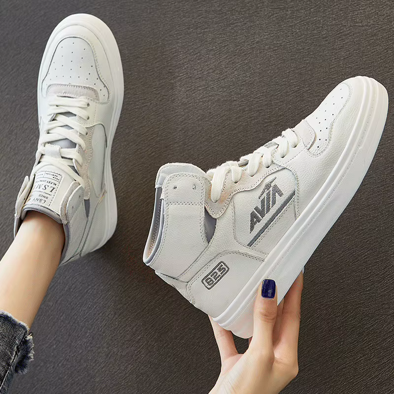 Chaussures montantes blanches en cuir, version coréenne de la marée rouge net, automne et hiver 2020