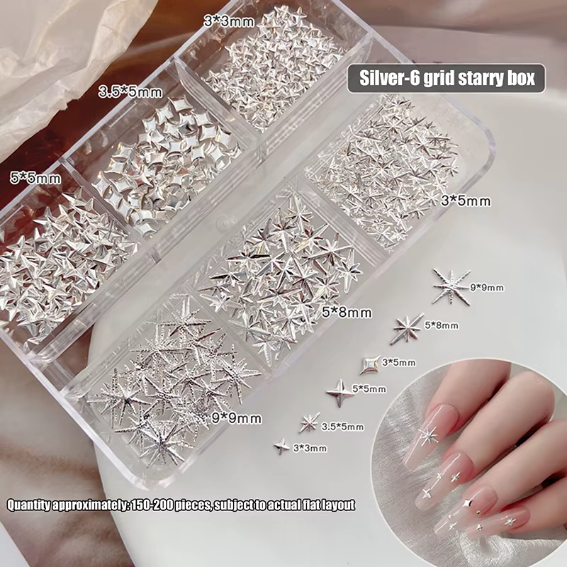 6 grilles métalliques or argent Nail Art strass décor manucure breloques Flatback Starburst pentagrammes bijou accessoires pour ongles