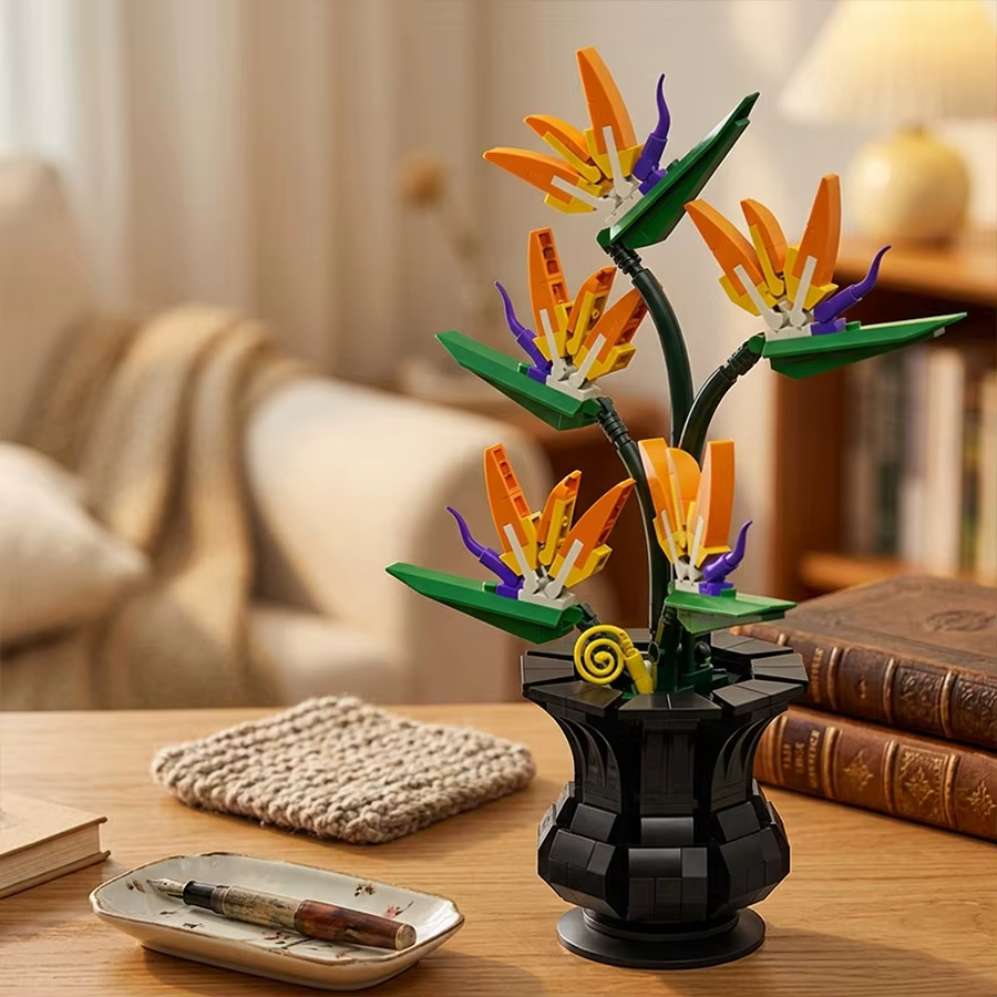 Ensemble de blocs de construction Bonsaï Oiseau de paradis, modèle de plante artificielle, kit de blocs DIY, décoration de bureau à domicile, cadeau de Noël ou d'anniversaire