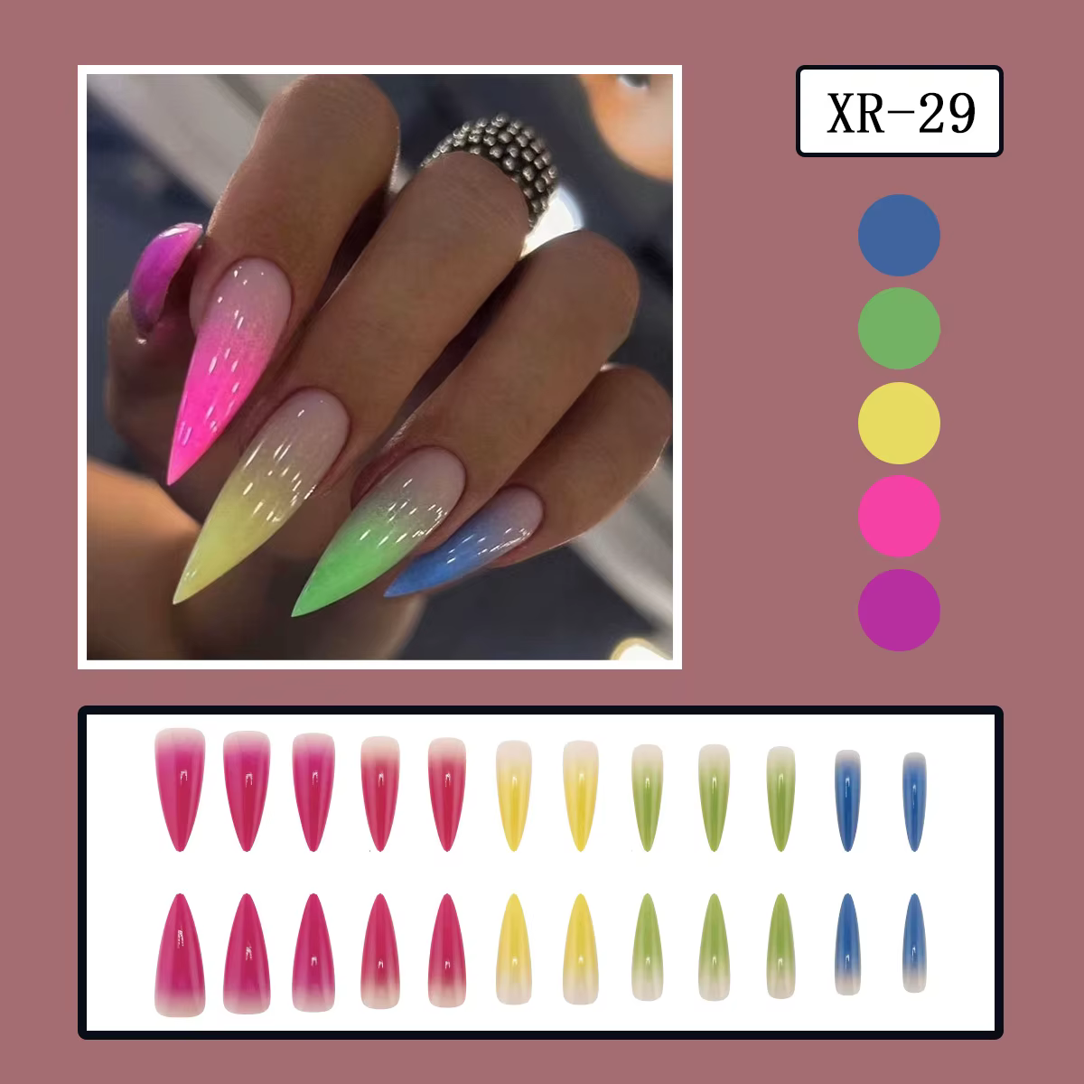 Spicy Girl's Cool Y2k faux ongles arc-en-ciel dégradé longs