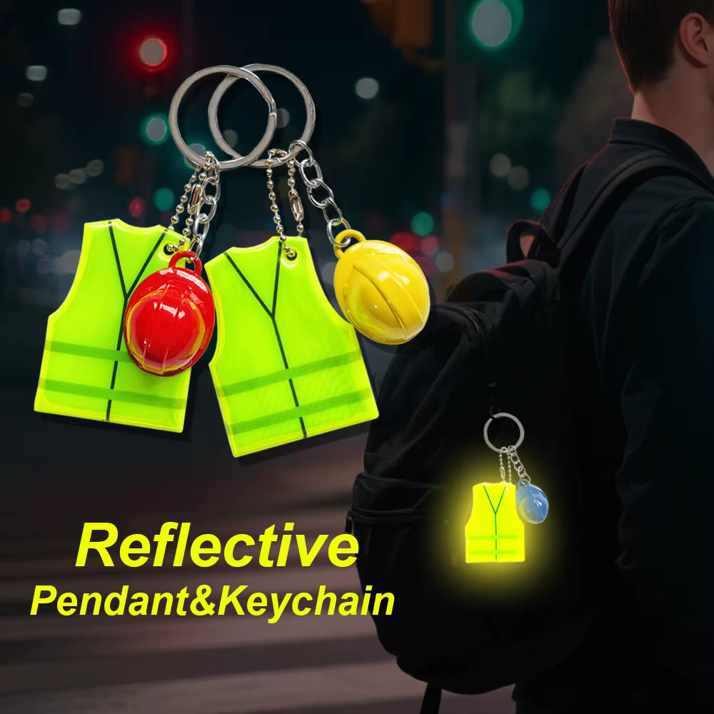 Gilet créatif + porte-clés en forme de casque de sécurité, pendentif réfléchissant de sport de voyage de nuit pour sac à dos, accessoires de suspension de bagages