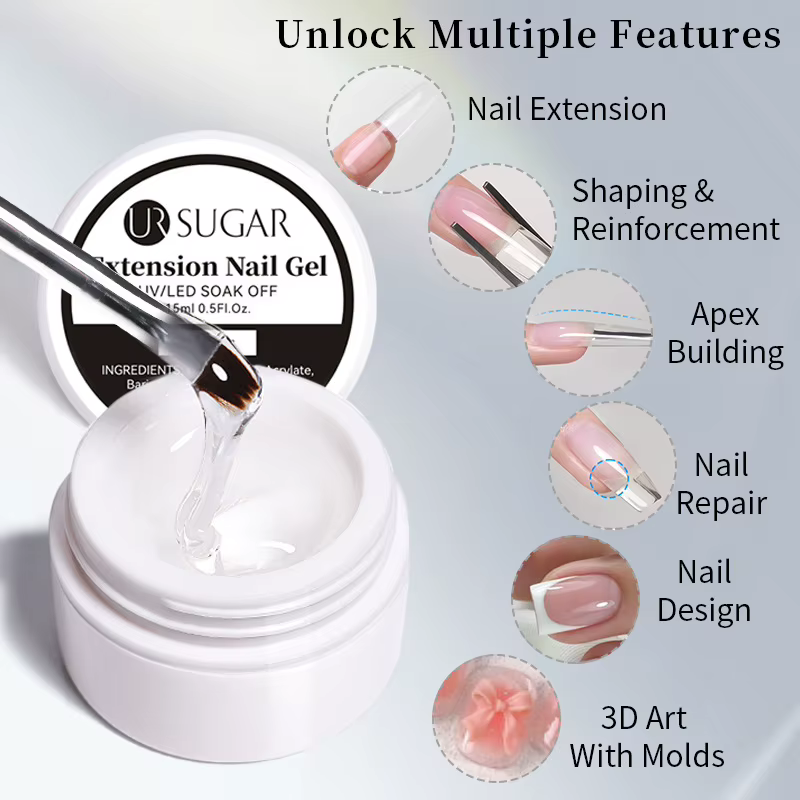 Nouveau Gel d'Extension d'Ongles 6-en-1 15ML Transparent Gel Constructeur Rapide Semi-Permanent Auto-nivelant UV Soak Off