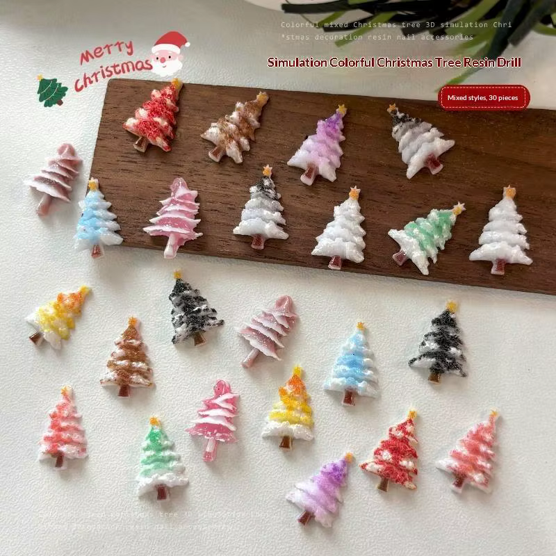30 pièces, décorations pour ongles sur le thème de l’arbre de Noël, adorables paillettes, mini ornements en résine et en cristal pour la décoration d’ongles, idéal pour les créations manucures d’hiver
