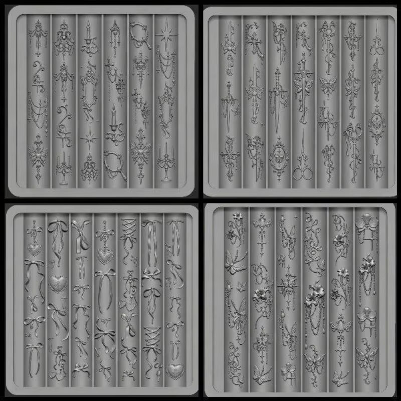 Moule en silicone pour nail art de style baroque avec motifs de nœuds et de papillons pour des créations d'ongles élégantes