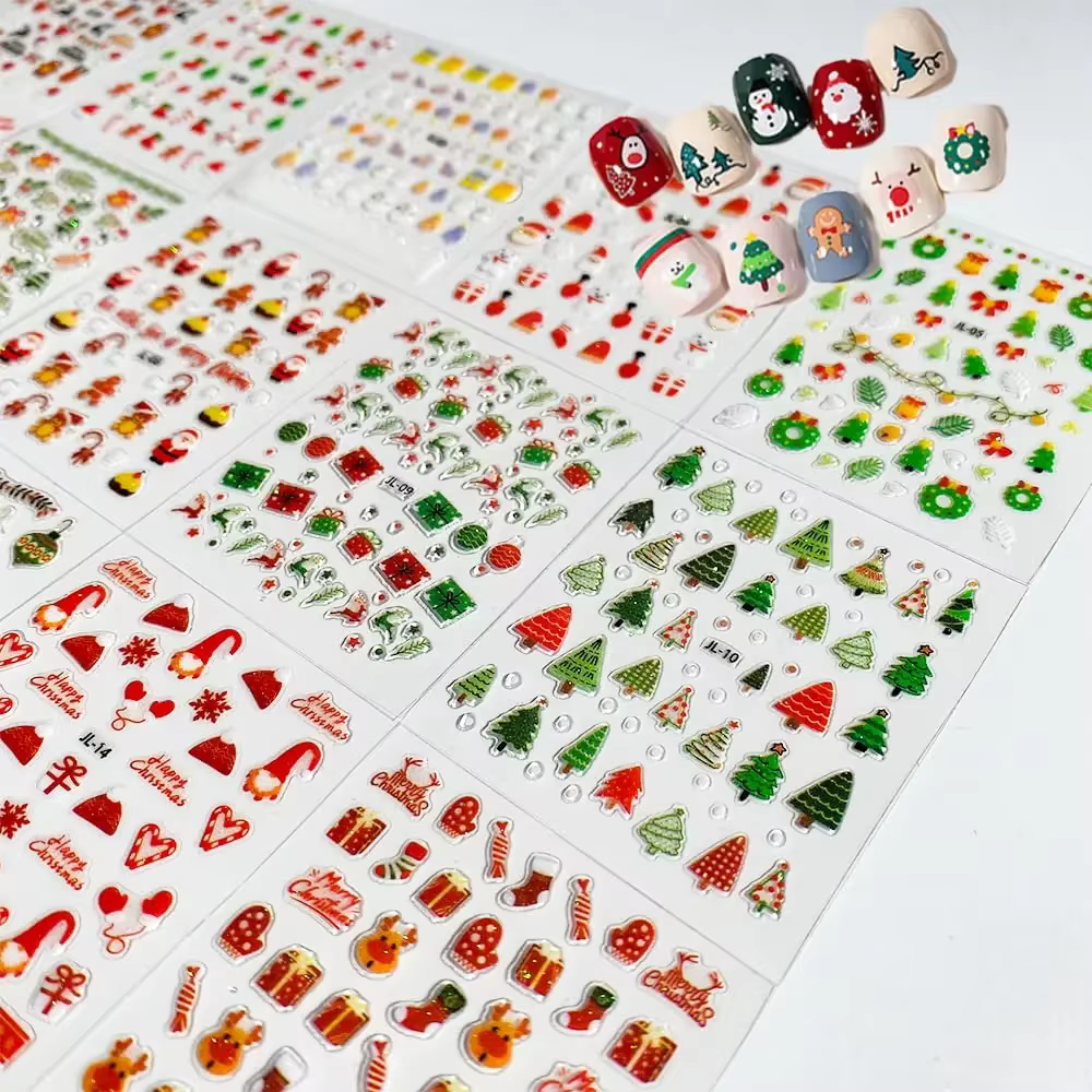 30 autocollants pour ongles de Noël auto-adhésifs – Motifs sélectionnés de flocons de neige