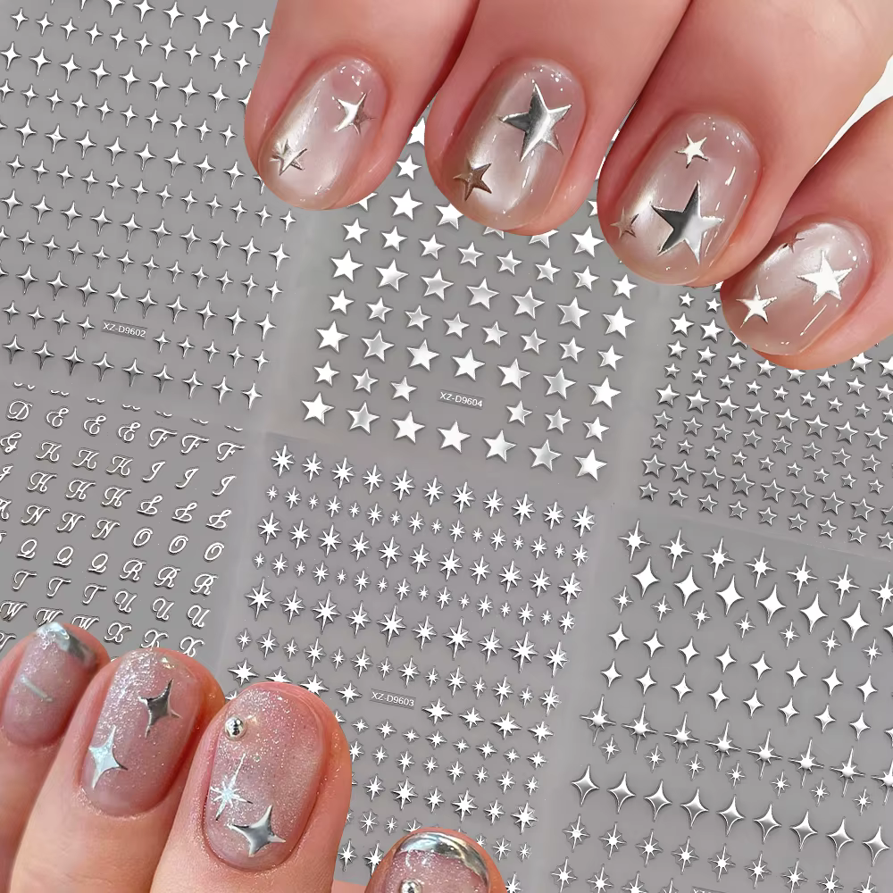 Autocollants pour ongles en forme d'étoile et d'alphabet
