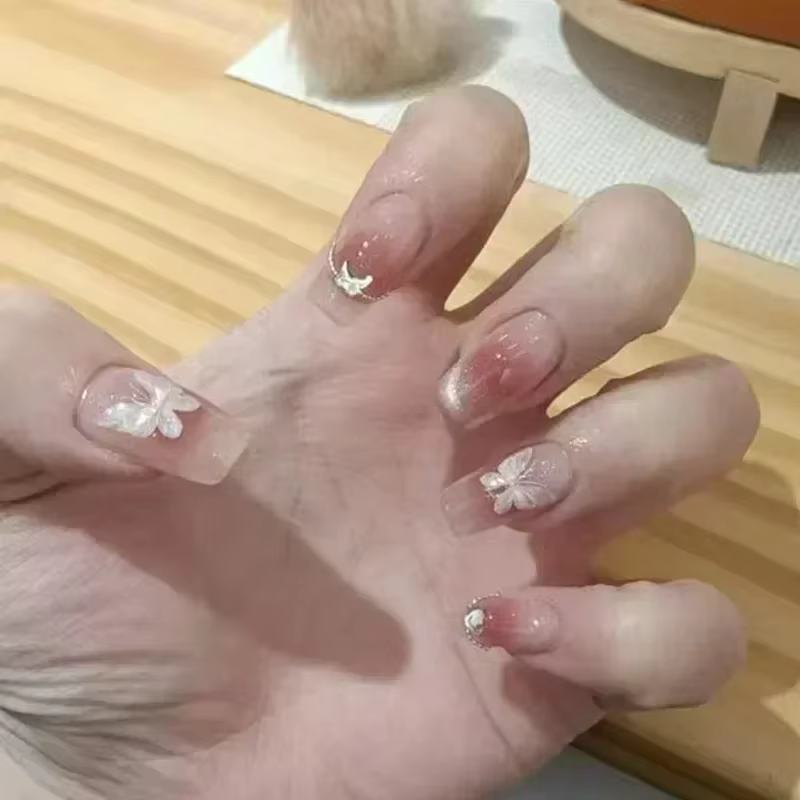 24 pièces Rose rouge faux ongles longue fleur Ballet presse