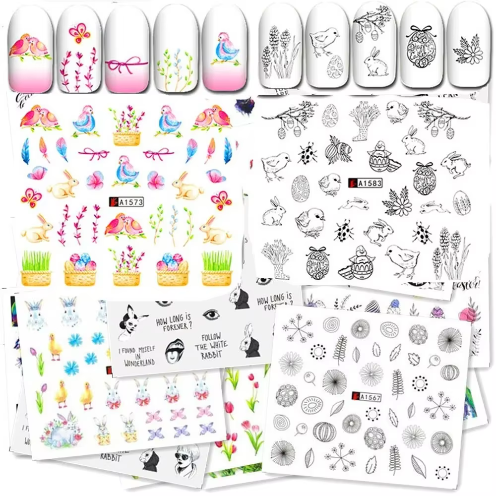 2 sets de 96 feuilles – Nouveaux designs – Autocollants floraux aquarelle pour ongles – Kit de décalcomanies pour manucure gel – Décorations aquatiques