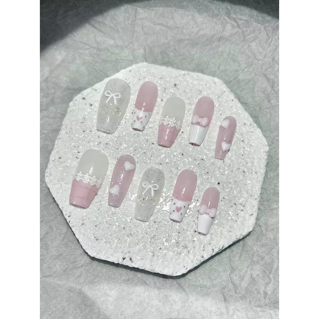 Arc Rose Amour Dentelle Français Nail Art