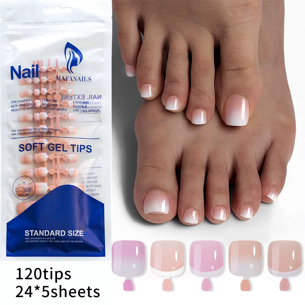 120 pièces ongles d'orteil presse sur les pointes d'ongle français faux