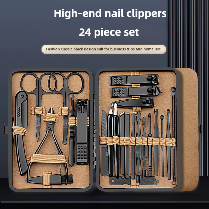 7/16/24 pièces ensemble de manucure professionnel coupe-ongles Kit de pédicure en acier inoxydable outil de soin des ongles Kit de toilettage avec voyage luxueux