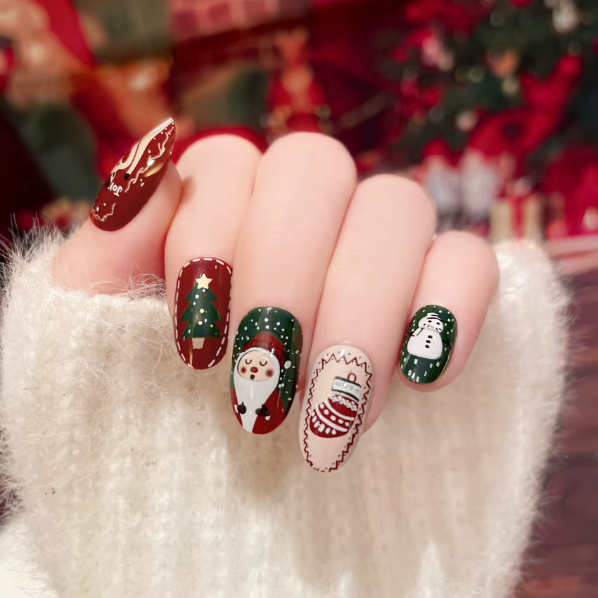 Faux ongles College de dessin animé Père Noël