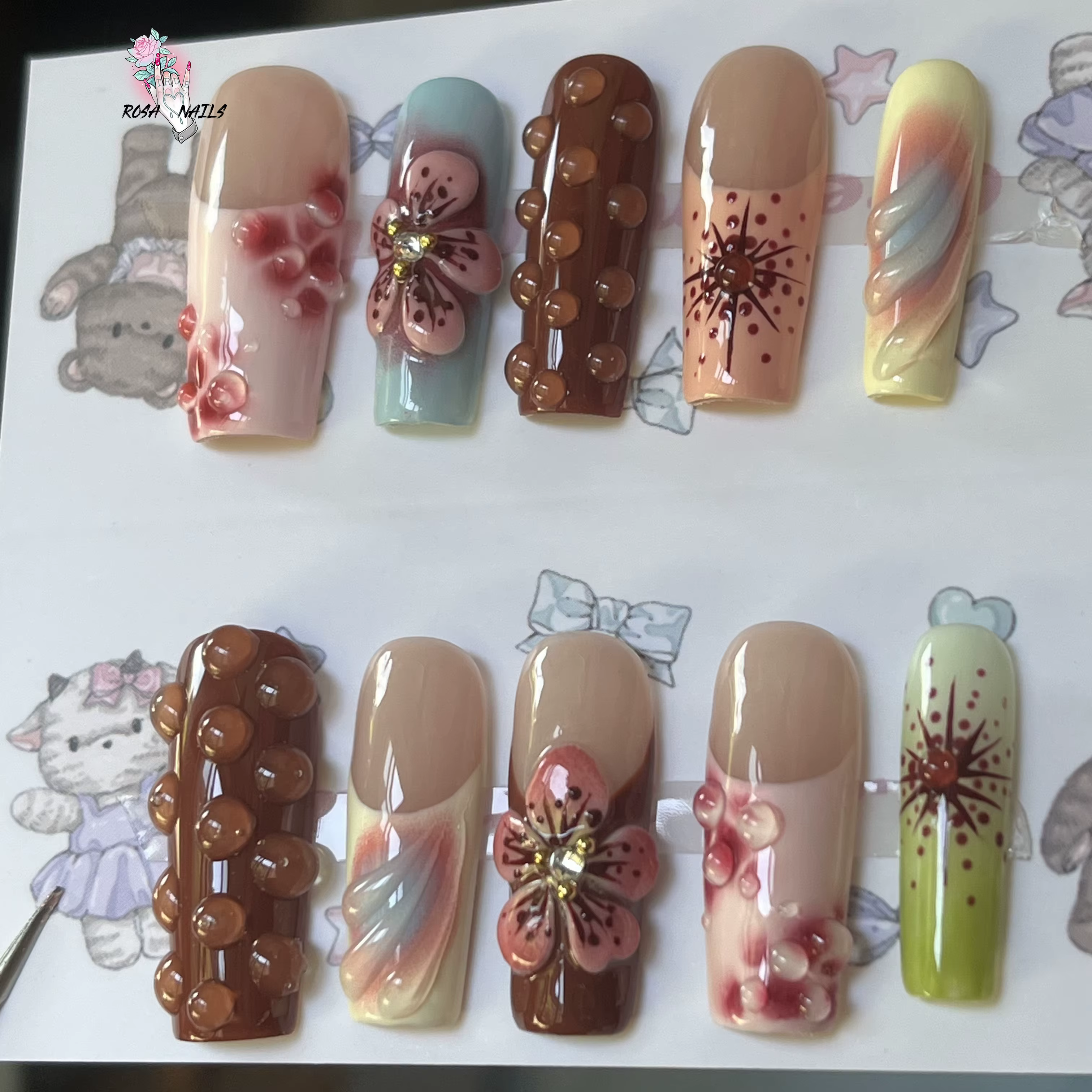 Fleur 3D Gel acrylique presse sur ongles longs