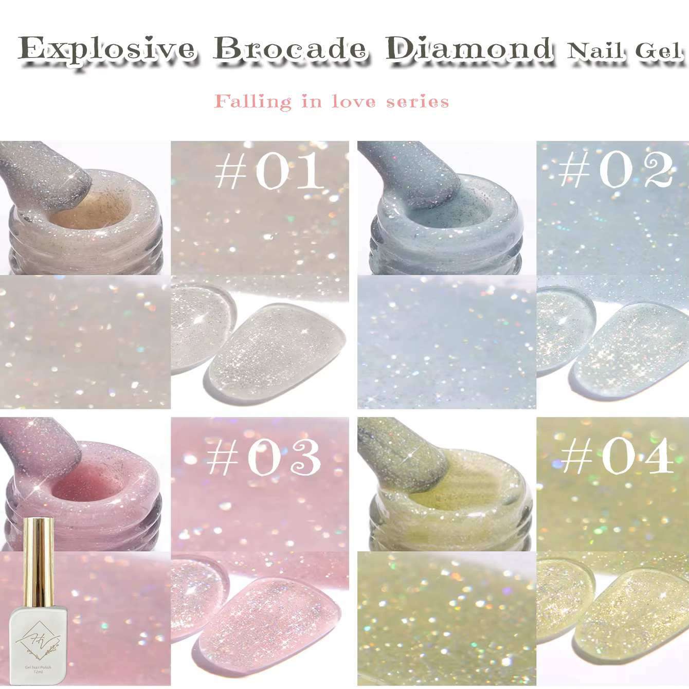 ZH 1-4 pièces 12ML rose bleu blanc vert couleur série coccinelle paillettes Gel vernis à ongles