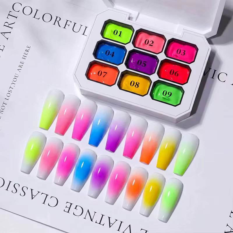 Gel UV 9 couleurs fluo néon solide en grille de neuf carrés
