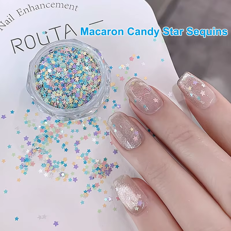 Paillettes pour ongles couleur Macaron en forme d'étoile