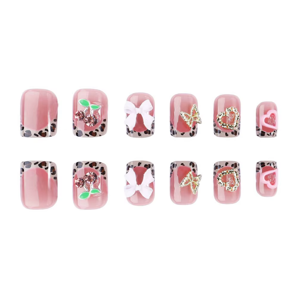 24 faux ongles courts carrés imprimé léopard