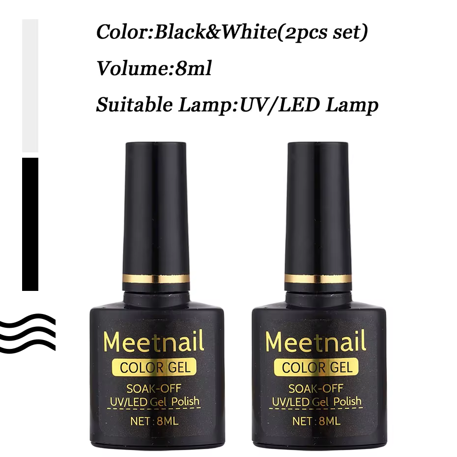 2 pièces noir blanc vernis à ongles Gel ensemble 8Ml Semi Permanent tremper UV LED