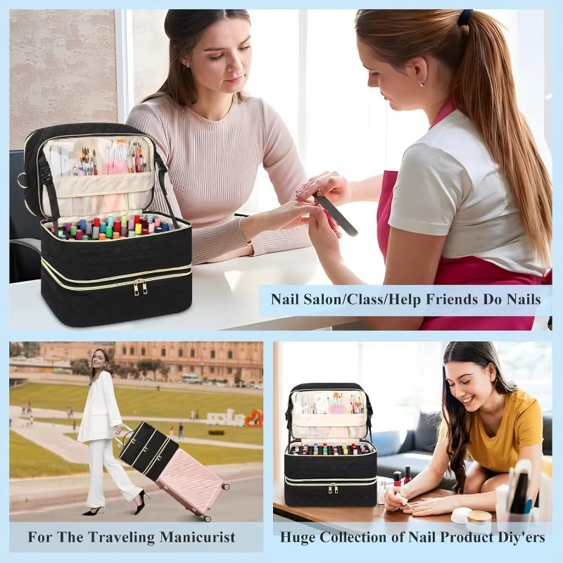 Boîte de rangement pour vernis à ongles à trois couches de grande capacité