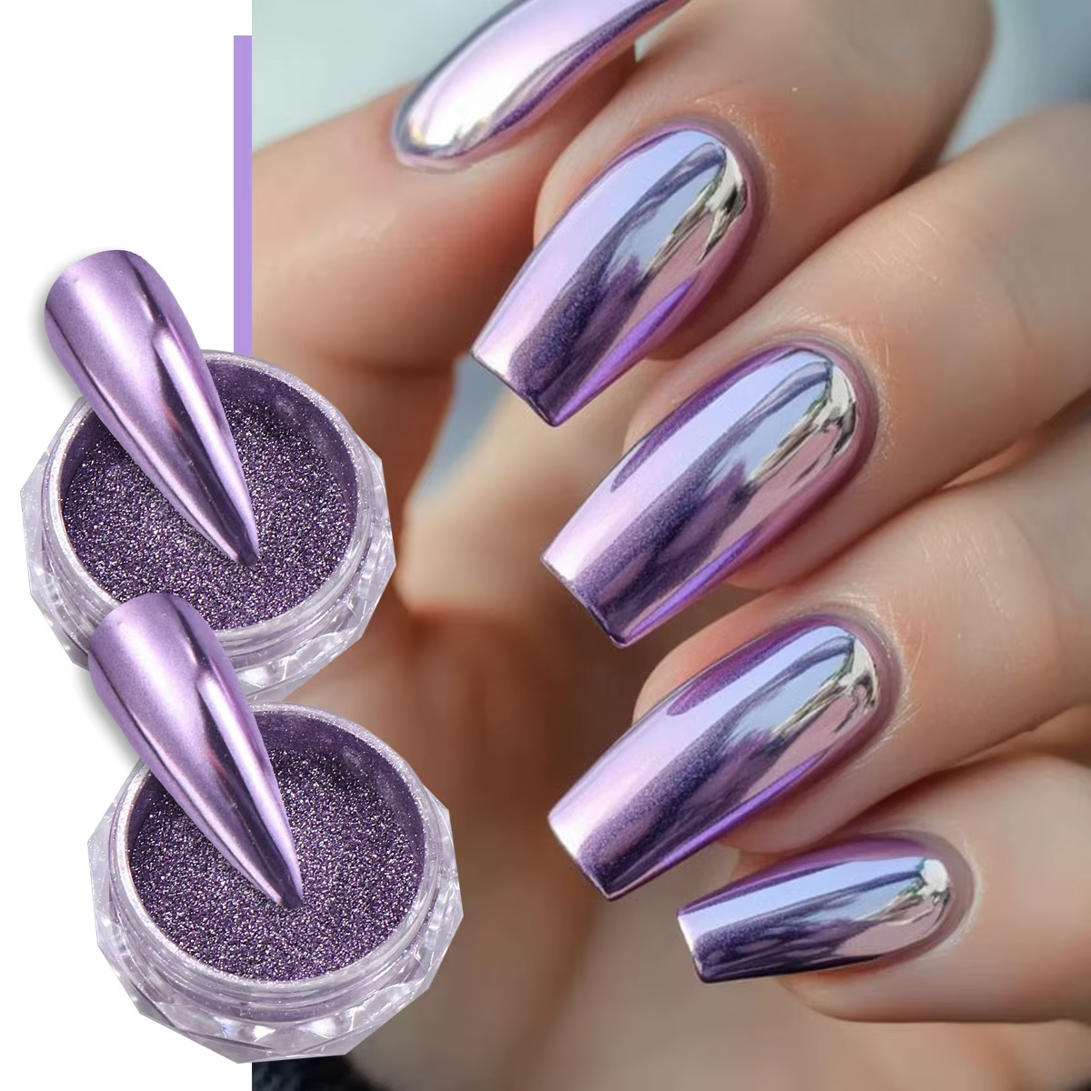Poudre à ongles chromée miroir violet