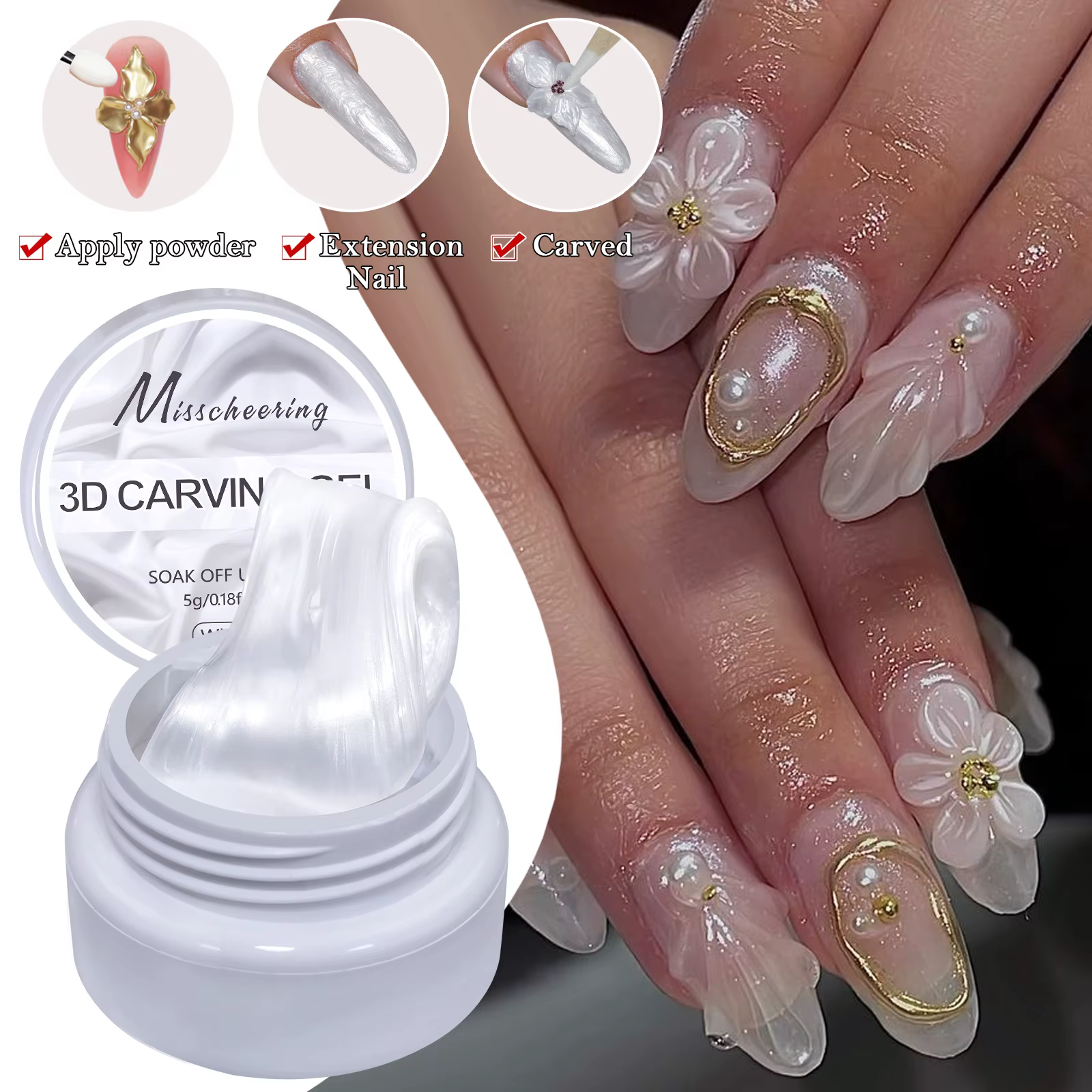Vernis à ongles Gel blanc antiadhésif sculpté à la main