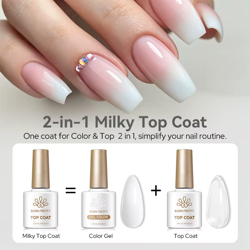 BORN PRETTY 10ml Top Coat Lacté Blanc Gel UV Vernis à Ongles Semi-Permanent Translucide Effet Gelée pour Manucure –