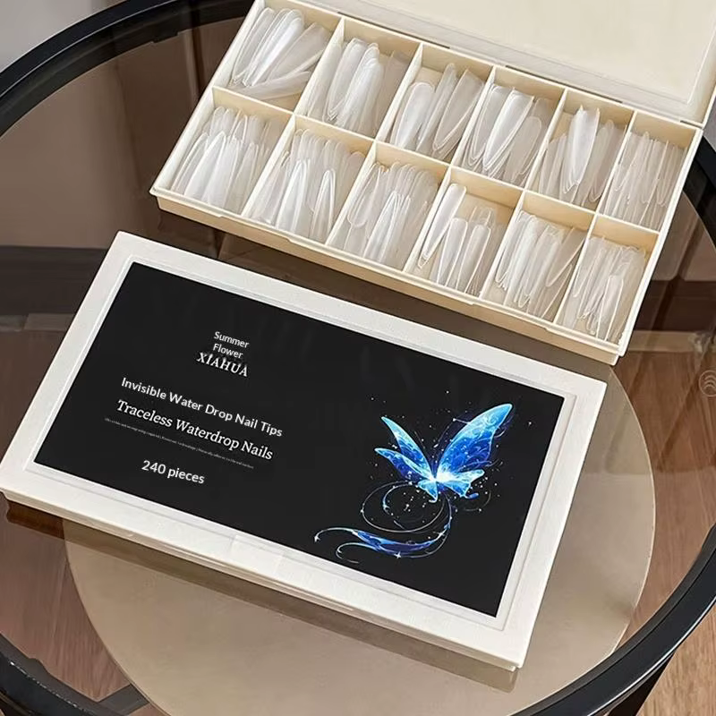 240/510 Pièces Faux Ongles Stiletto Sculptés Couverture Complète Givrés Transparents à Coller pour Salon