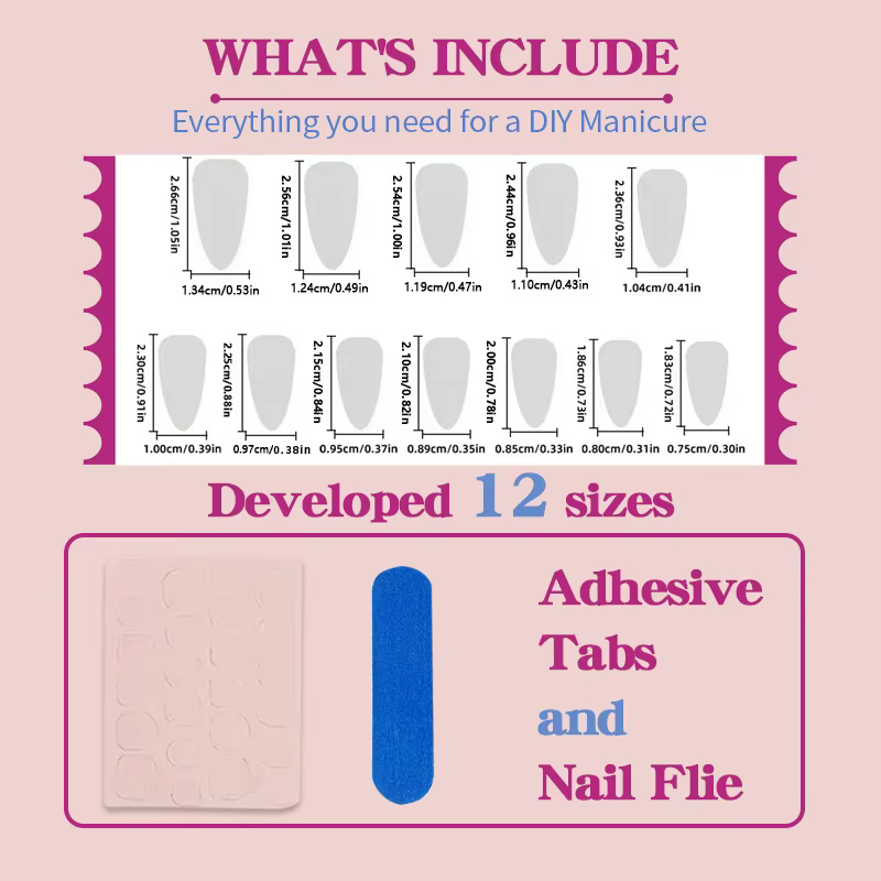 24 faux ongles à presser en amande