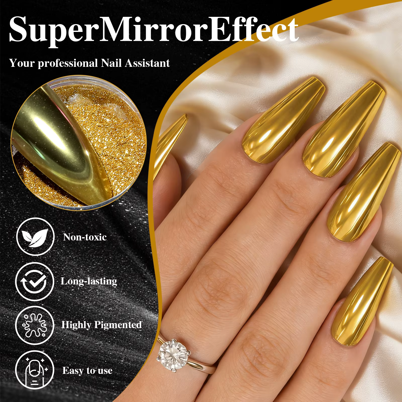 Kit de poudre à ongles effet miroir chromé