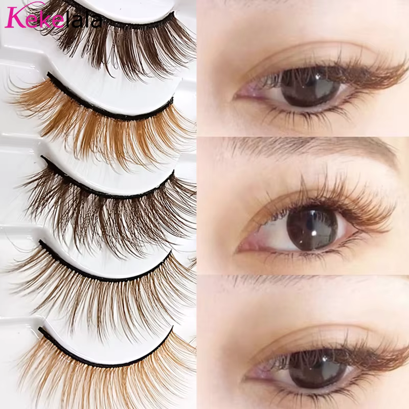 Kekelala 5 paires mélange Faux cils à bande brune en gros Blonde