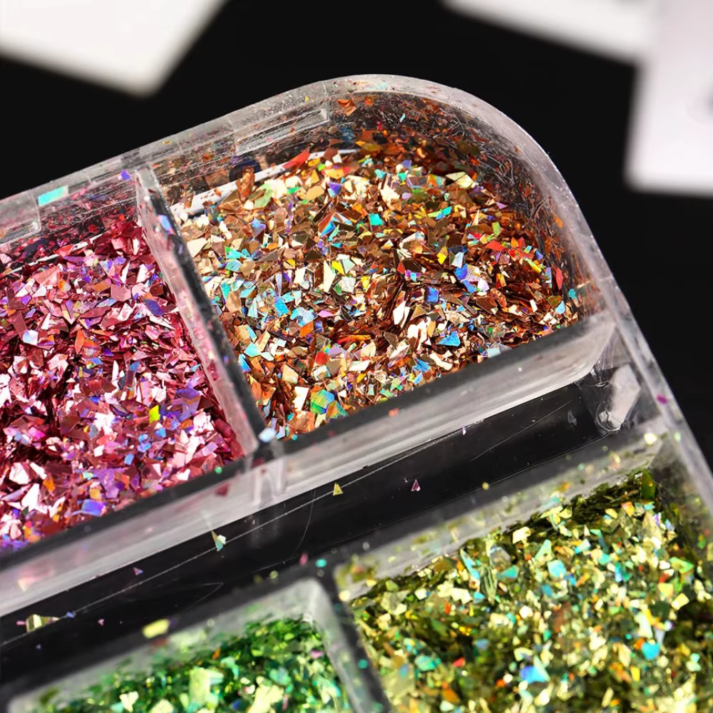 12 grilles holographiques paillettes Nail Art
