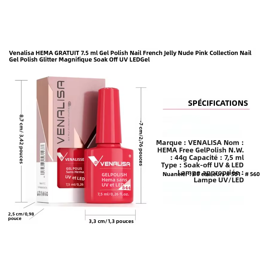 Venalisa 7.5ml HEMA FREE Jelly vernis à ongles rose nu