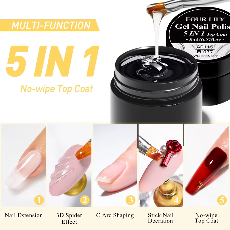 FOUR LILY Gel de finition pour ongles 5-en-1 - Top Coat sans résidu