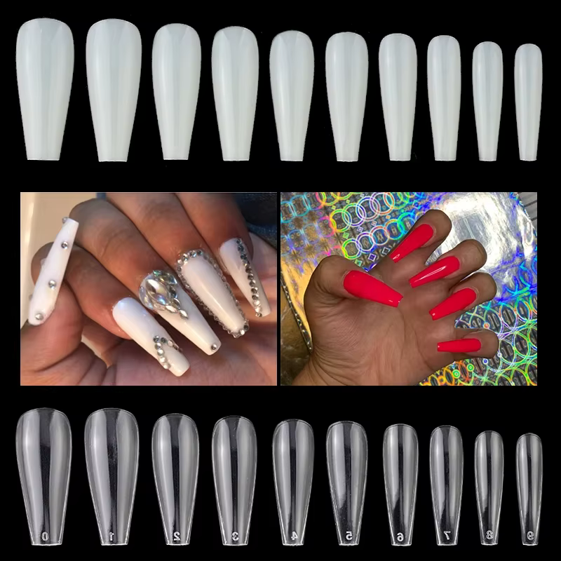 600 pièce/sac longue ballerine cercueil faux ongles conseils clair/couleur naturelle couverture complète