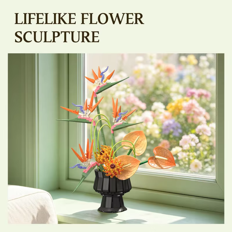 Ensemble de blocs de construction oiseau de paradis tropical, modèle de la série fleurs, parfait pour collectionner ou offrir en cadeau