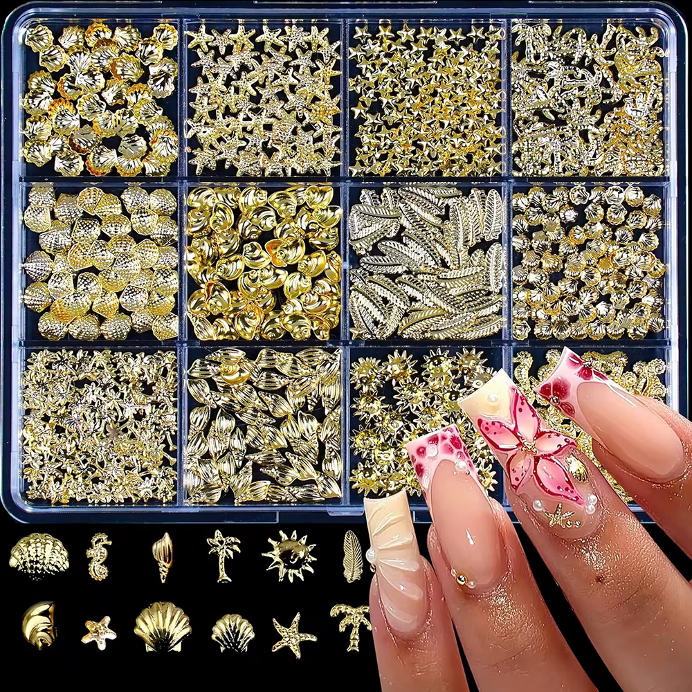 12 Formes Mixtes de Clous Métalliques pour Nail Art