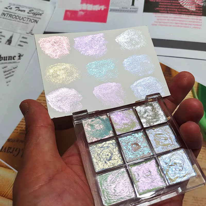 9 couleurs ongles couleur Pure Pigment Aurora Pearl Nail Art aquarelle métal Palette peinture Chrome caméléon poudre