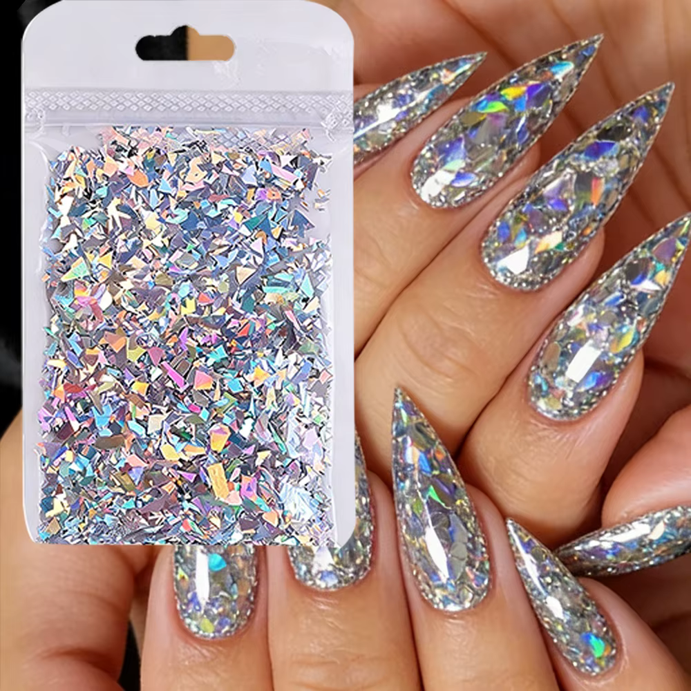 Paillettes holographiques argentées irrégulières pour ongles