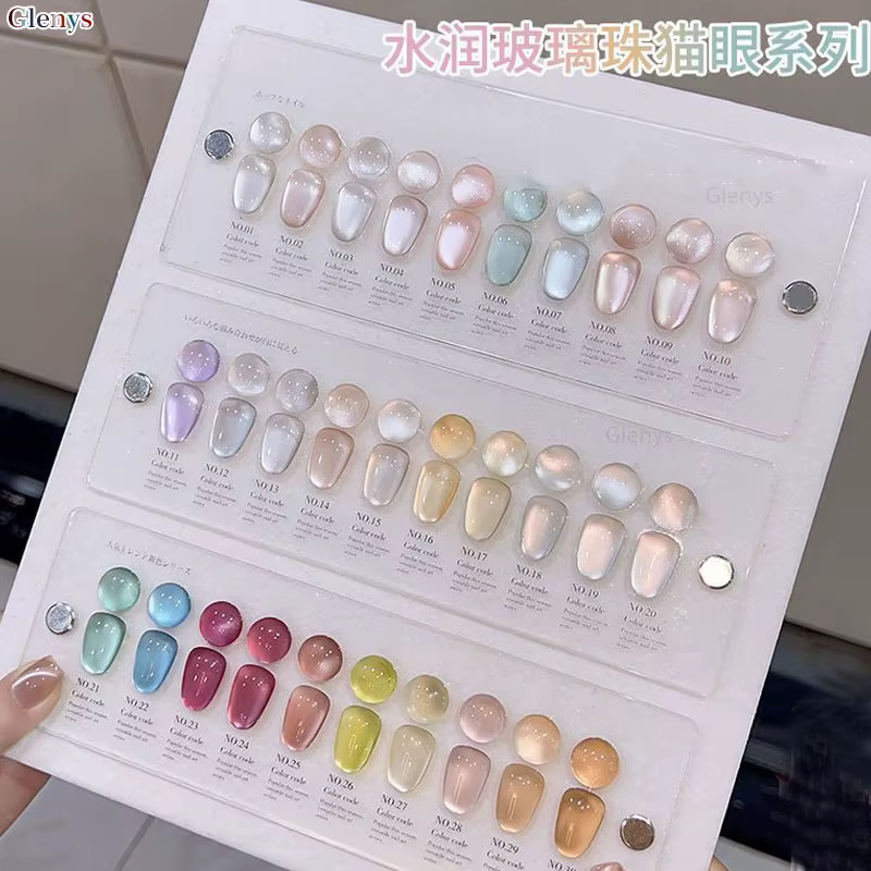 Glenys Vernis à Ongles Semi-Permanent Effet Œil de Chat 30 Couleurs avec Perles de Verre Hydratantes